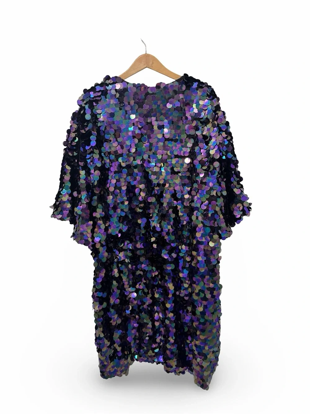 iHeartRaves Iridescent Jumbo Sequin Kimono Jacket Open Front Duster Festival